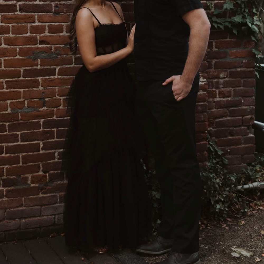 Black Sheer Panel Corset Tulle Maxi Dress